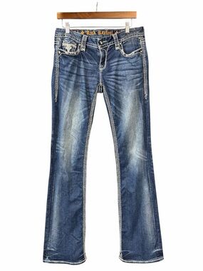 Rock Revival Jillian Easy Bootcut Embellished Bling Blue 27 Jeans Y2K